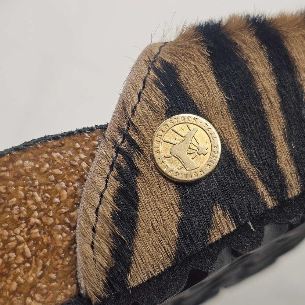 Birkenstock Madrid Big Buckle Slide 40/ 9N Cowhide Safari Zebra Tiger Maximalist - Picture 7 of 10